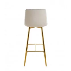 Tabouret de bar Victor en velours beige champagne – Pieds dorés | Golddeco