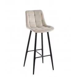 Tabouret de bar Victor en velours beige champagne – Pieds noirs | Golddeco