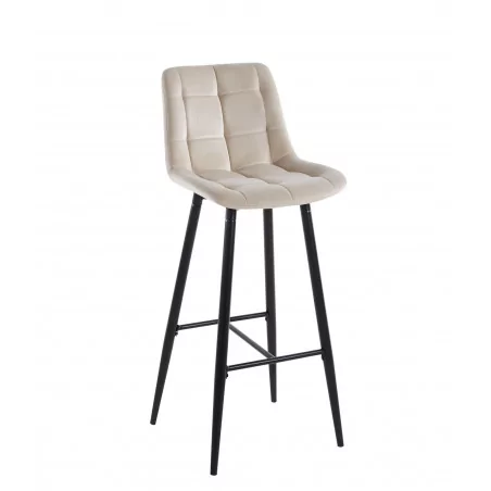 Tabouret de bar Victor en velours beige champagne – Pieds noirs | Golddeco