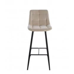 Tabouret de bar Victor en velours beige champagne – Pieds noirs | Golddeco