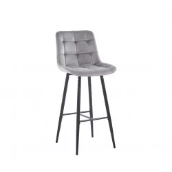 Tabouret de bar Victor en velours gris – Pieds noirs | Golddeco