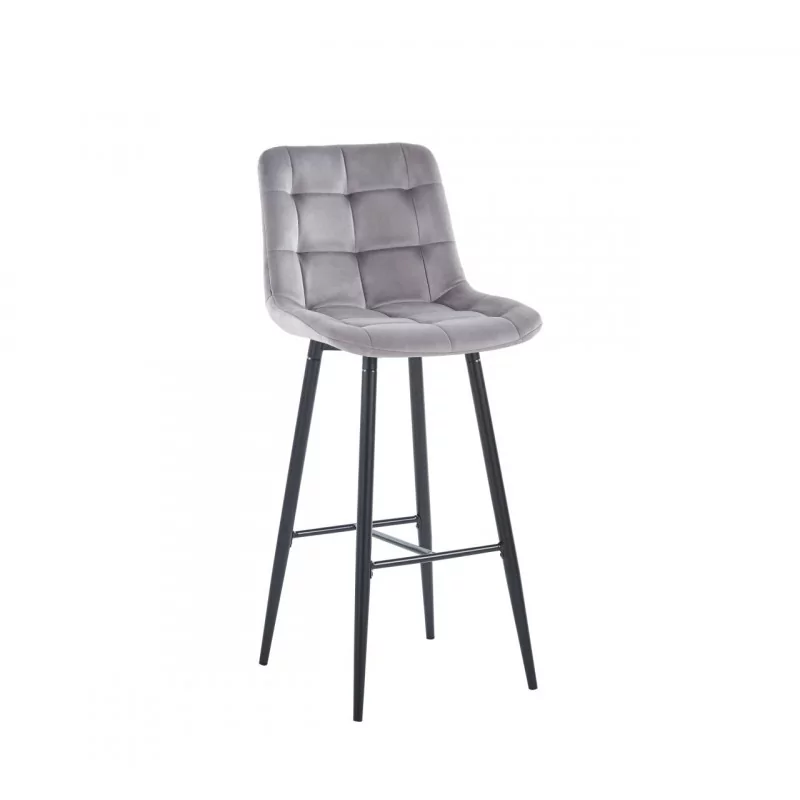 Tabouret de bar Victor en velours gris – Pieds noirs | Golddeco