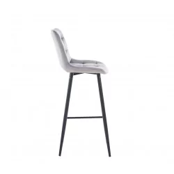 Tabouret de bar Victor en velours gris – Pieds noirs | Golddeco