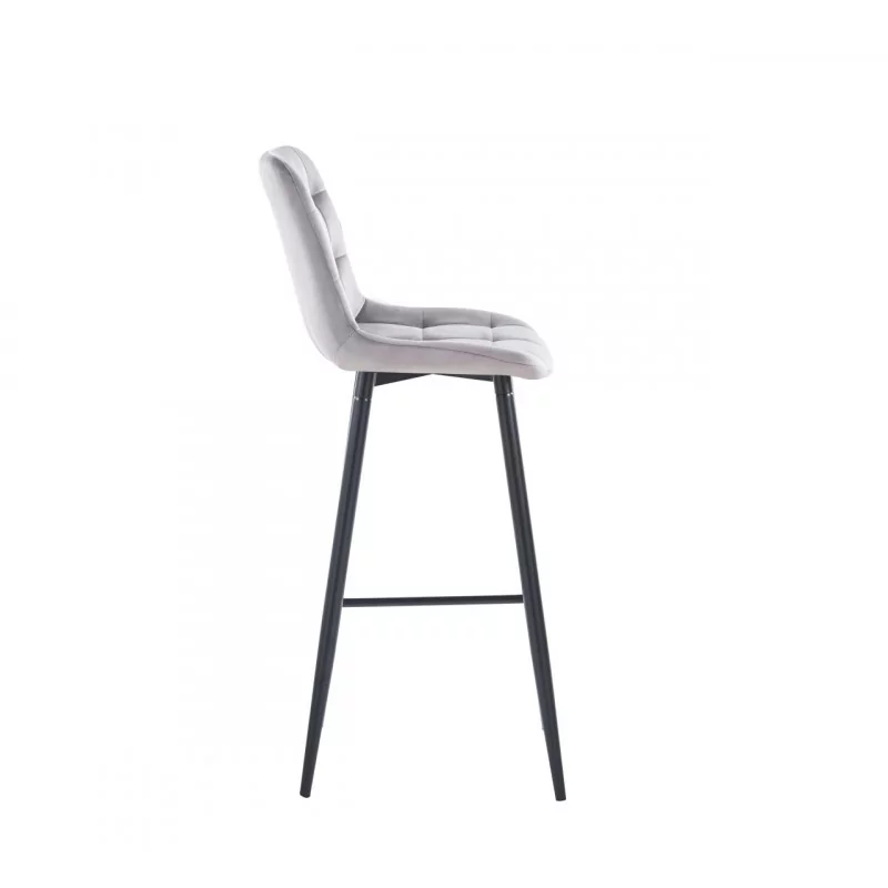 Tabouret de bar Victor en velours gris – Pieds noirs | Golddeco