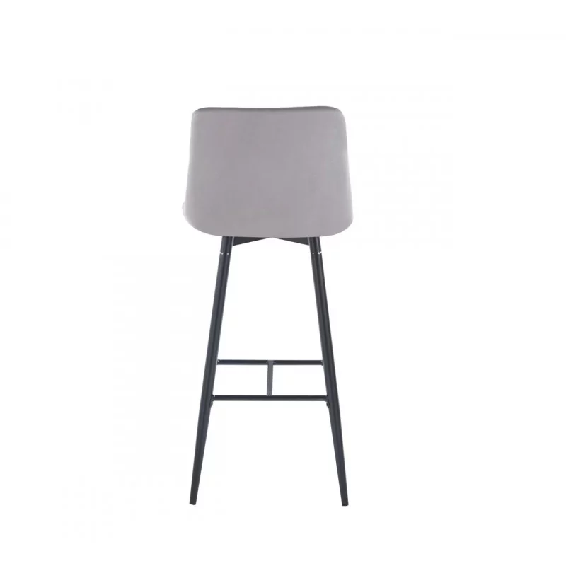 Tabouret de bar Victor en velours gris – Pieds noirs | Golddeco