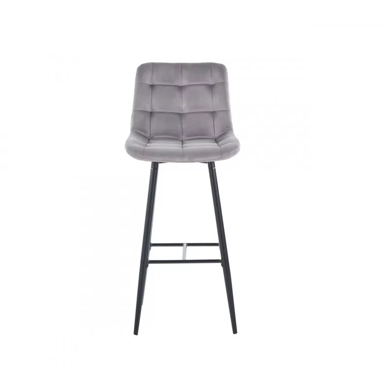 Tabouret de bar Victor en velours gris – Pieds noirs | Golddeco