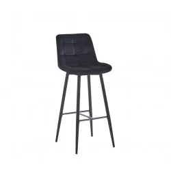 Tabouret de bar Victor en velours noir – Pieds noirs métal