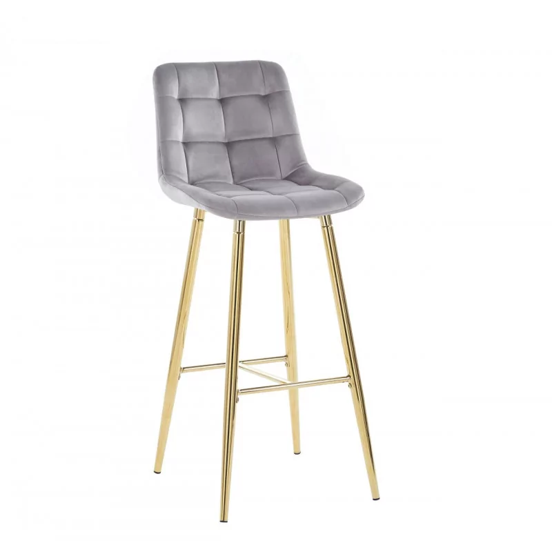 Tabouret de bar Victor en velours gris – Pieds dorés | Golddeco