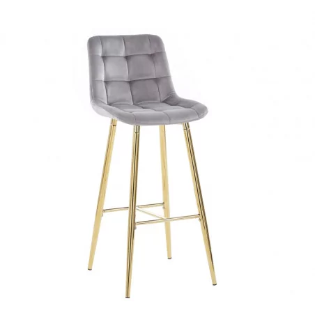 Tabouret de bar Victor en velours gris – Pieds dorés | Golddeco