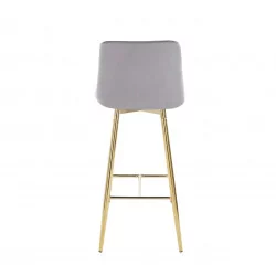 Tabouret de bar Victor en velours gris – Pieds dorés | Golddeco