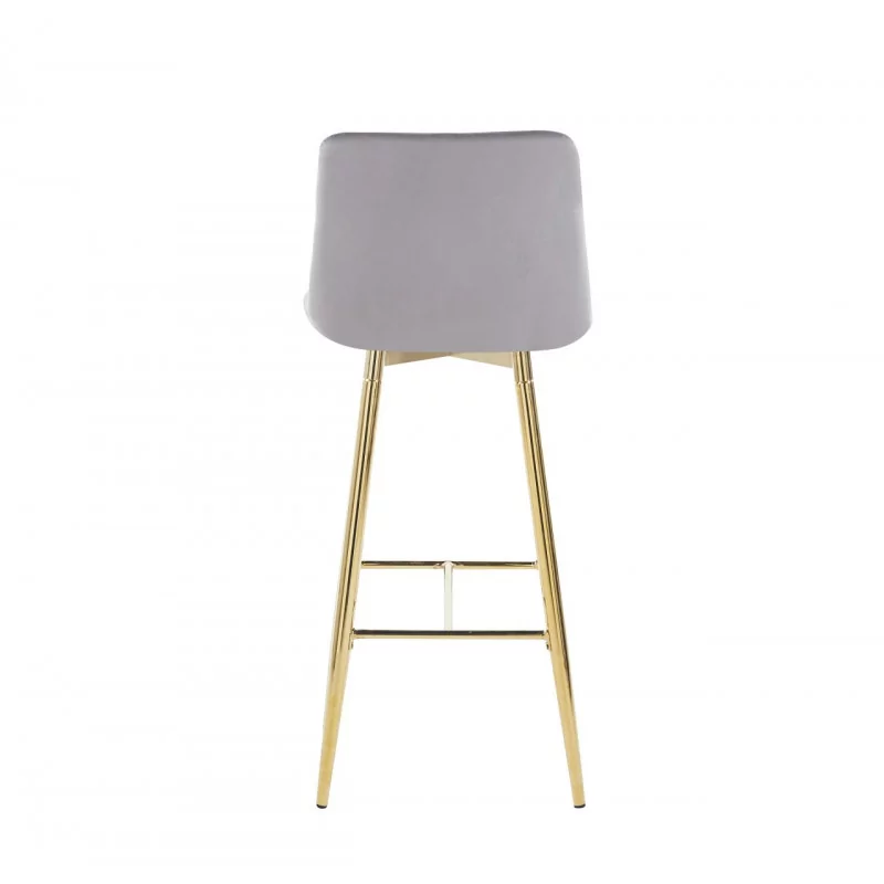 Tabouret de bar Victor en velours gris – Pieds dorés | Golddeco