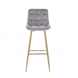Tabouret de bar Victor en velours gris – Pieds dorés | Golddeco