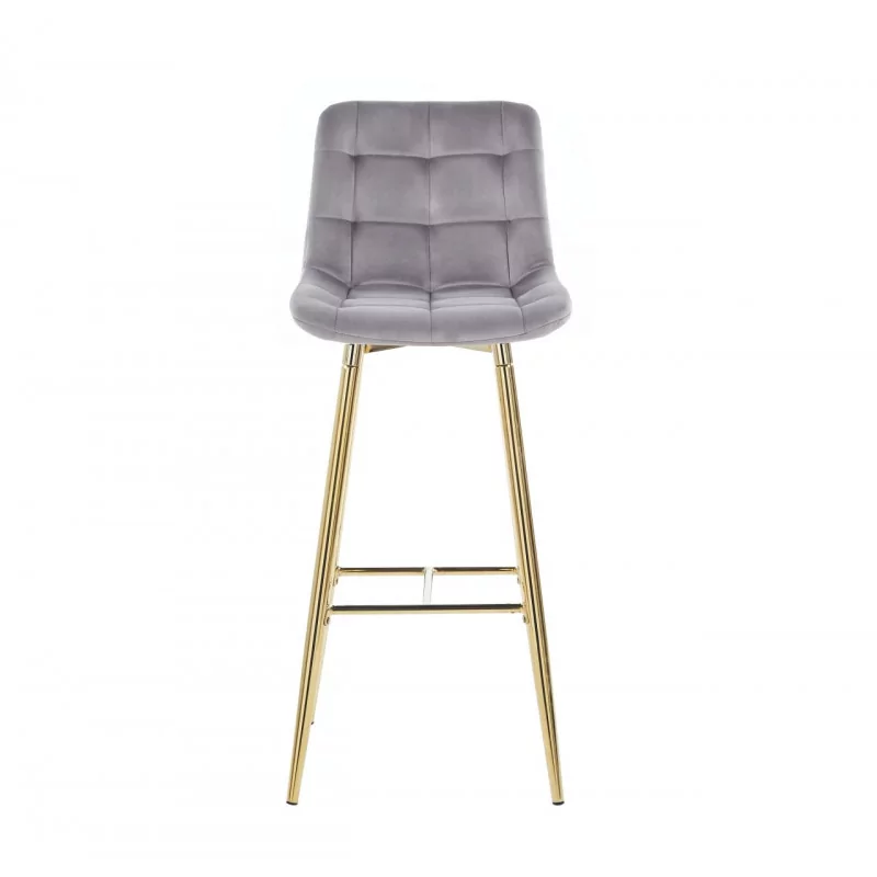 Tabouret de bar Victor en velours gris – Pieds dorés | Golddeco