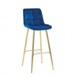 Tabouret de bar Victor en velours bleu royal – Pieds dorés métal