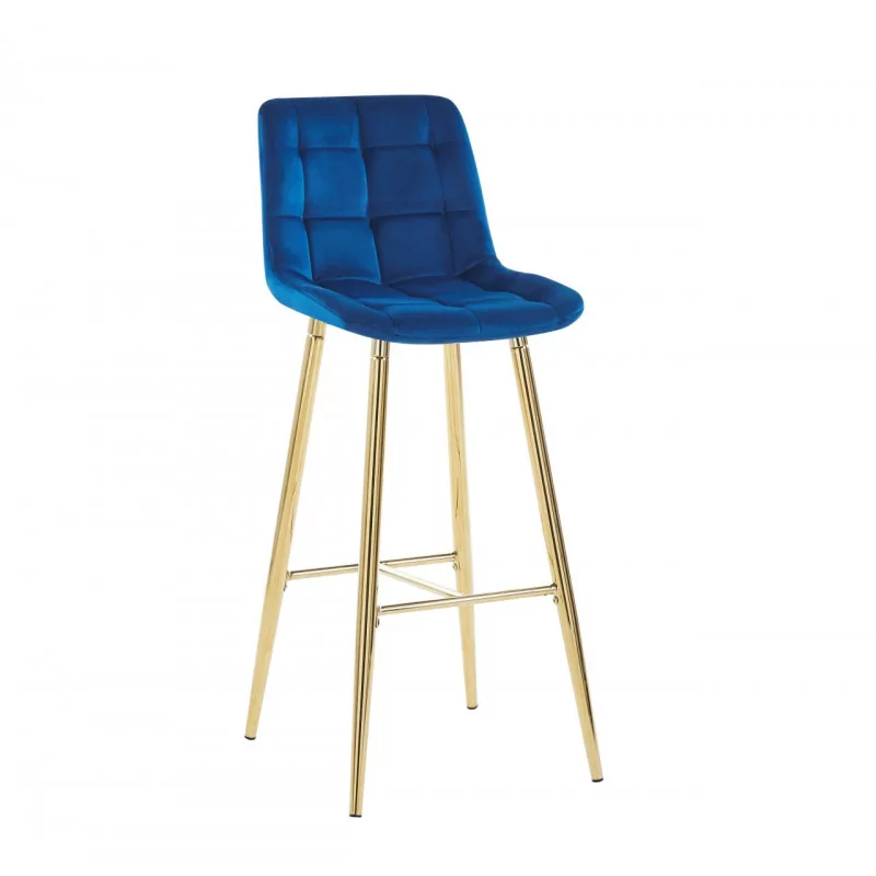 Tabouret de bar Victor en velours bleu royal – Pieds dorés | Golddeco