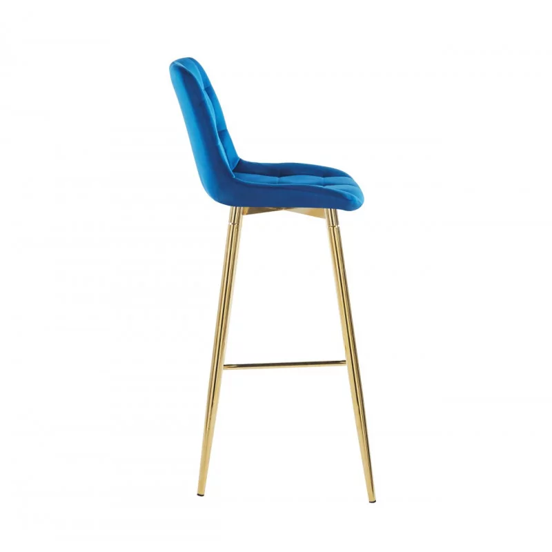 Tabouret de bar Victor en velours bleu royal – Pieds dorés | Golddeco