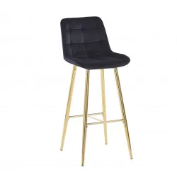 Tabouret de bar Victor en velours noir – Pieds dorés métal