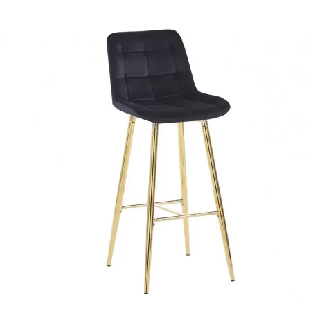 Tabouret de bar Victor en velours noir – Pieds dorés | Golddeco