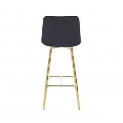 Tabouret de bar Victor en velours noir – Pieds dorés | Golddeco