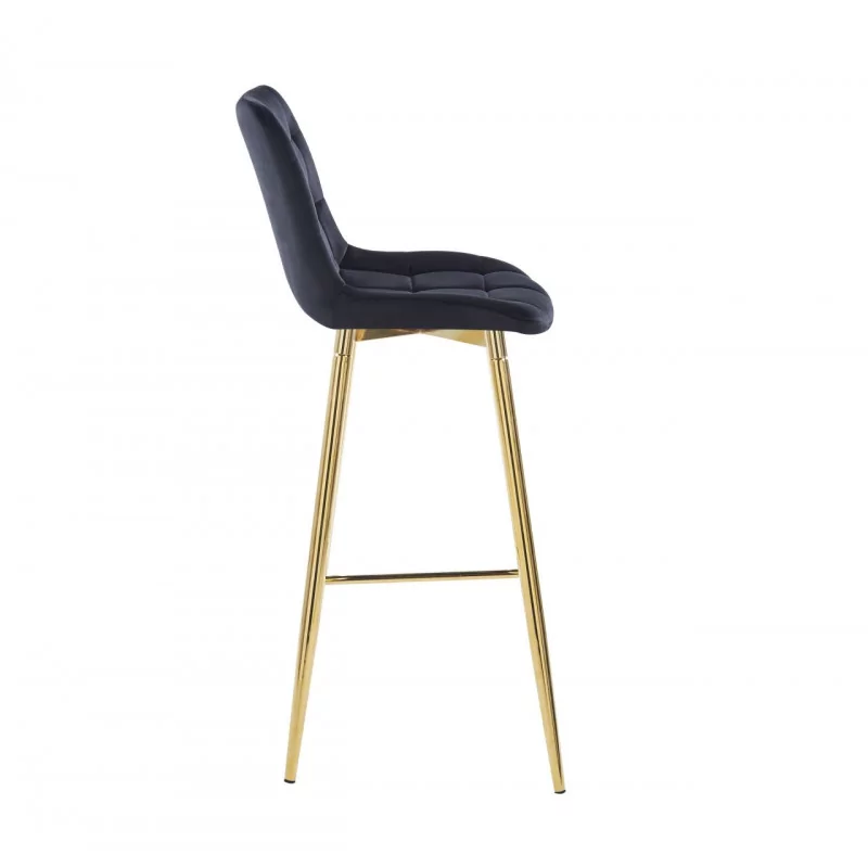 Tabouret de bar Victor en velours noir – Pieds dorés | Golddeco
