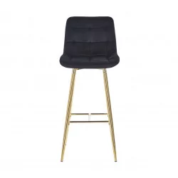 Tabouret de bar Victor en velours noir – Pieds dorés | Golddeco