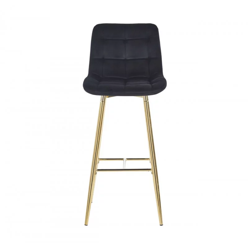 Tabouret de bar Victor en velours noir – Pieds dorés | Golddeco