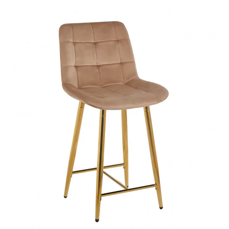 Tabouret de bar Victor en velours marron cappuccino – Pieds dorés | Golddeco