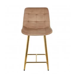 Tabouret de bar Victor en velours marron cappuccino – Pieds dorés | Golddeco