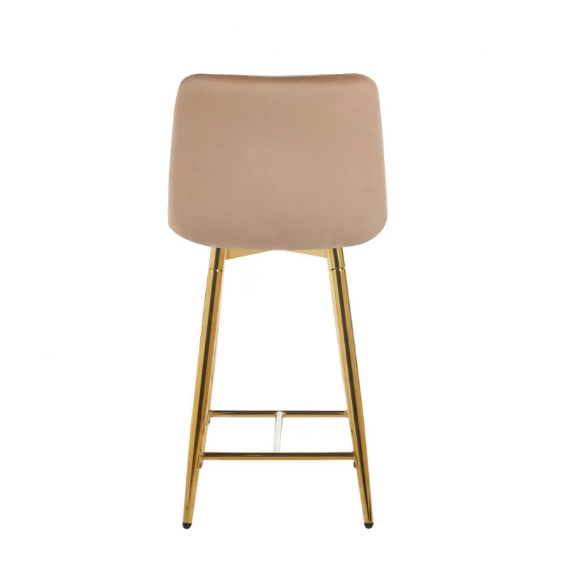 Tabouret de bar Victor en velours marron cappuccino – Pieds dorés | Golddeco
