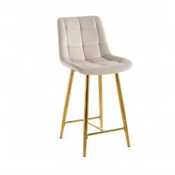 Tabouret Victor en velours beige – Pieds dorés brillants