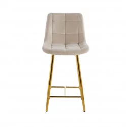 Tabouret Victor velours beige – Pieds dorés brillants