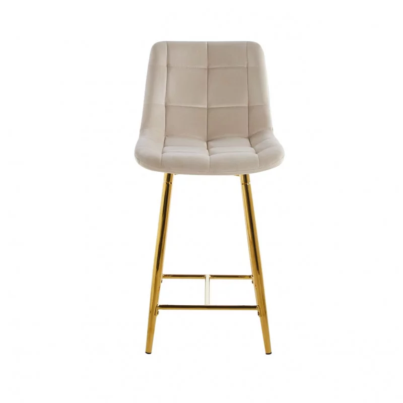 Tabouret Victor velours beige – Pieds dorés brillants