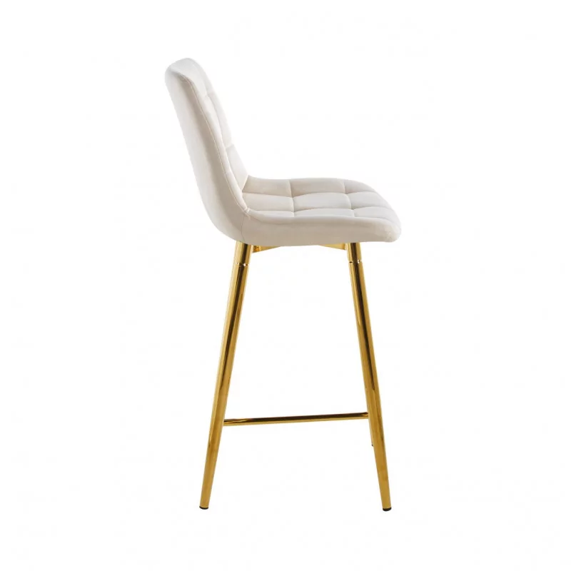 Tabouret Victor velours beige – Pieds dorés brillants