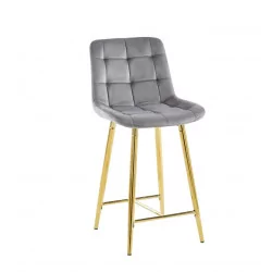 Tabouret Victor en velours gris – Pieds dorés brillants