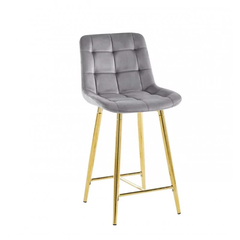 Tabouret Victor velours gris – Pieds dorés brillants