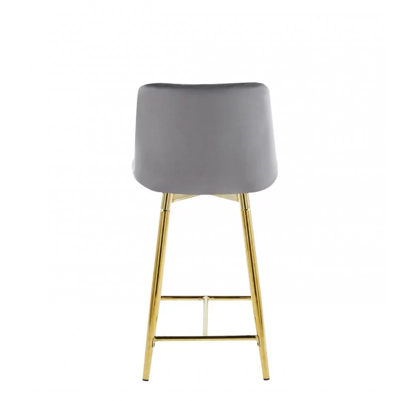 Tabouret Victor velours gris – Pieds dorés brillants