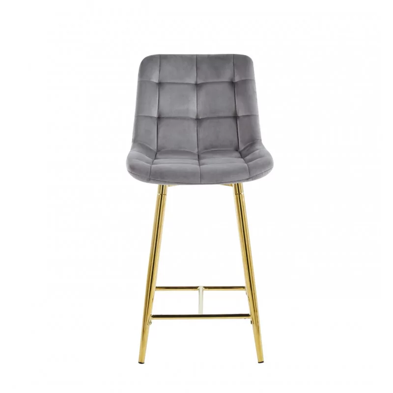 Tabouret Victor velours gris – Pieds dorés brillants