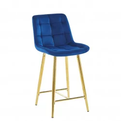 Tabouret Victor en velours bleu royal – Pieds dorés brillants