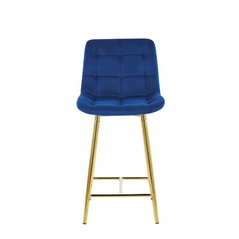 Tabouret Victor velours bleu royal – Pieds dorés