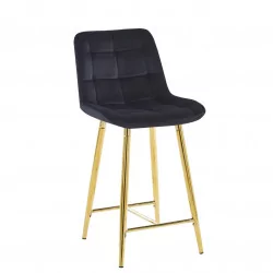 Tabouret Victor en velours noir – Pieds dorés brillants