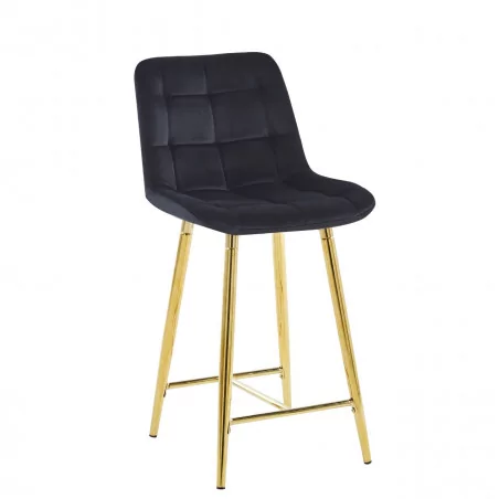 Tabouret Victor velours noir – Pieds dorés brillants