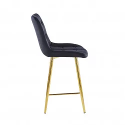 Tabouret Victor velours noir – Pieds dorés brillants