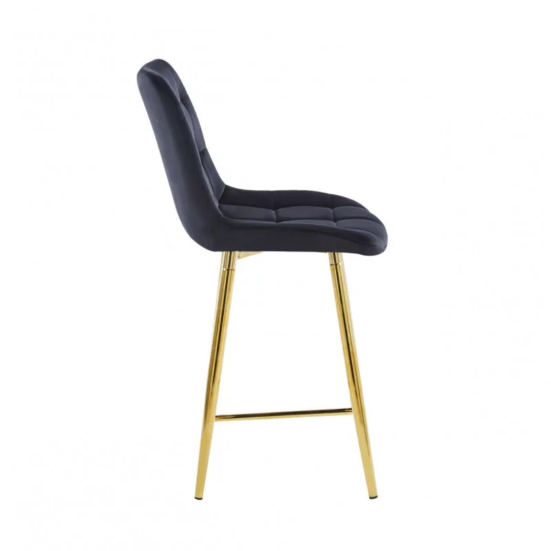 Tabouret Victor velours noir – Pieds dorés brillants