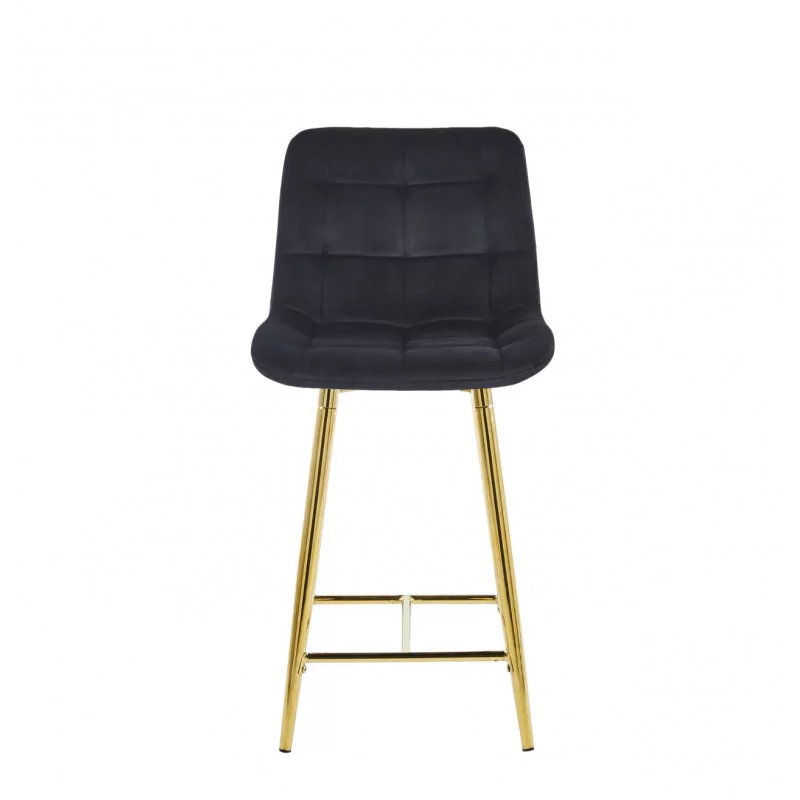 Tabouret Victor velours noir – Pieds dorés brillants