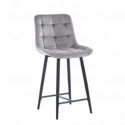 Tabouret Victor en velours gris – Structure noire