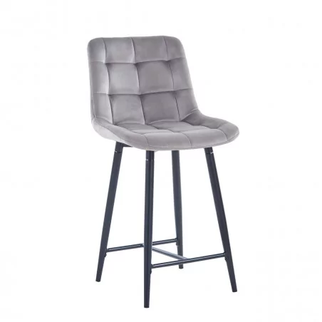 Tabouret Victor velours gris – Structure noire