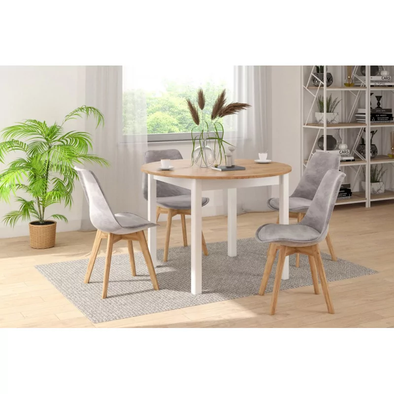 Table Livia – Chêne doré & blanc scandinave extensible