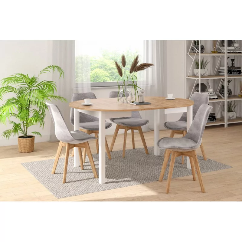 Table Livia – Chêne doré & blanc scandinave extensible