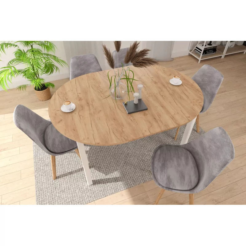 Table Livia – Chêne doré & blanc scandinave extensible