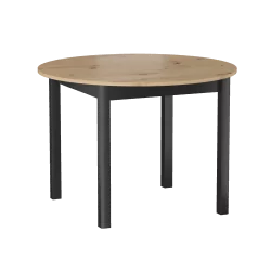 Table ronde extensible Livia – Aspect chêne artisanal & noir mat Golddeco